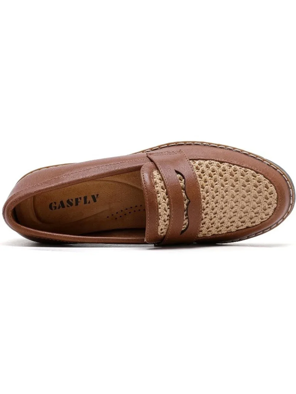 🆕Women's Brown Woven 1 Round Toe Platform Chunky Heeled Loafers Business Shoes